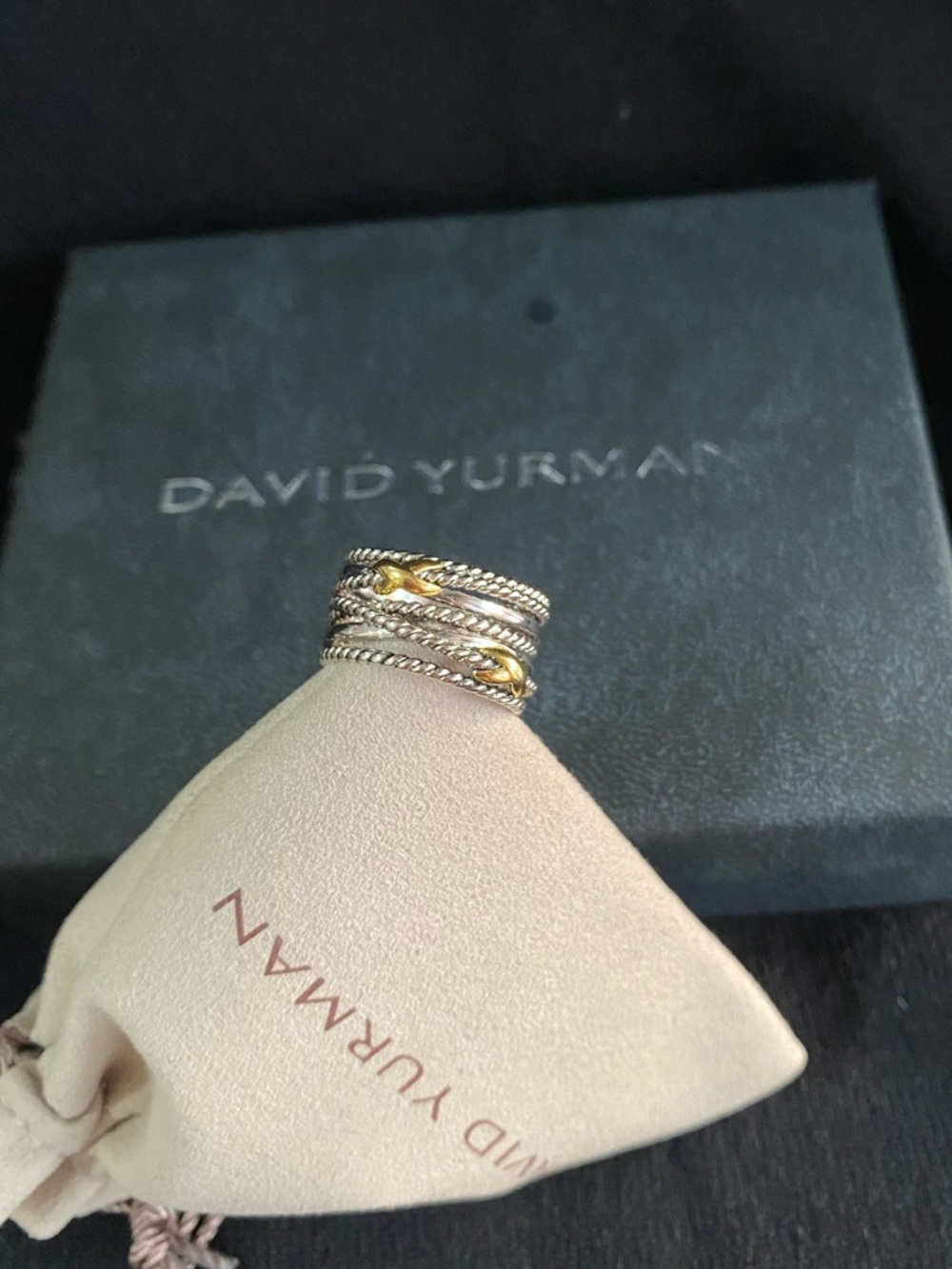 David Yurman Silver and Yellow Gold Multi-Band Cable Ring ⭐️